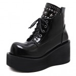 Black Chunky Platforms Sole Lace Up Grunge Gothic High Top Boots